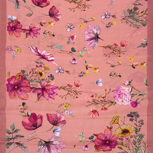 Dusty Pink Printed Crepe Silk Saree With Floral Prints-Dusty Pink