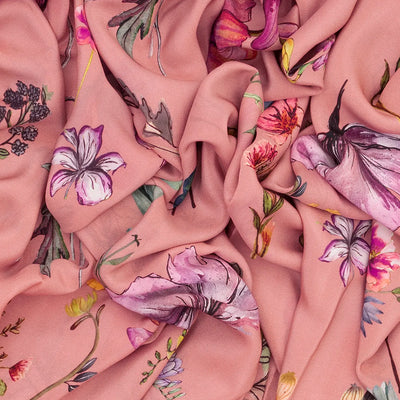 Dusty Pink Printed Crepe Silk Saree With Floral Prints-Dusty Pink