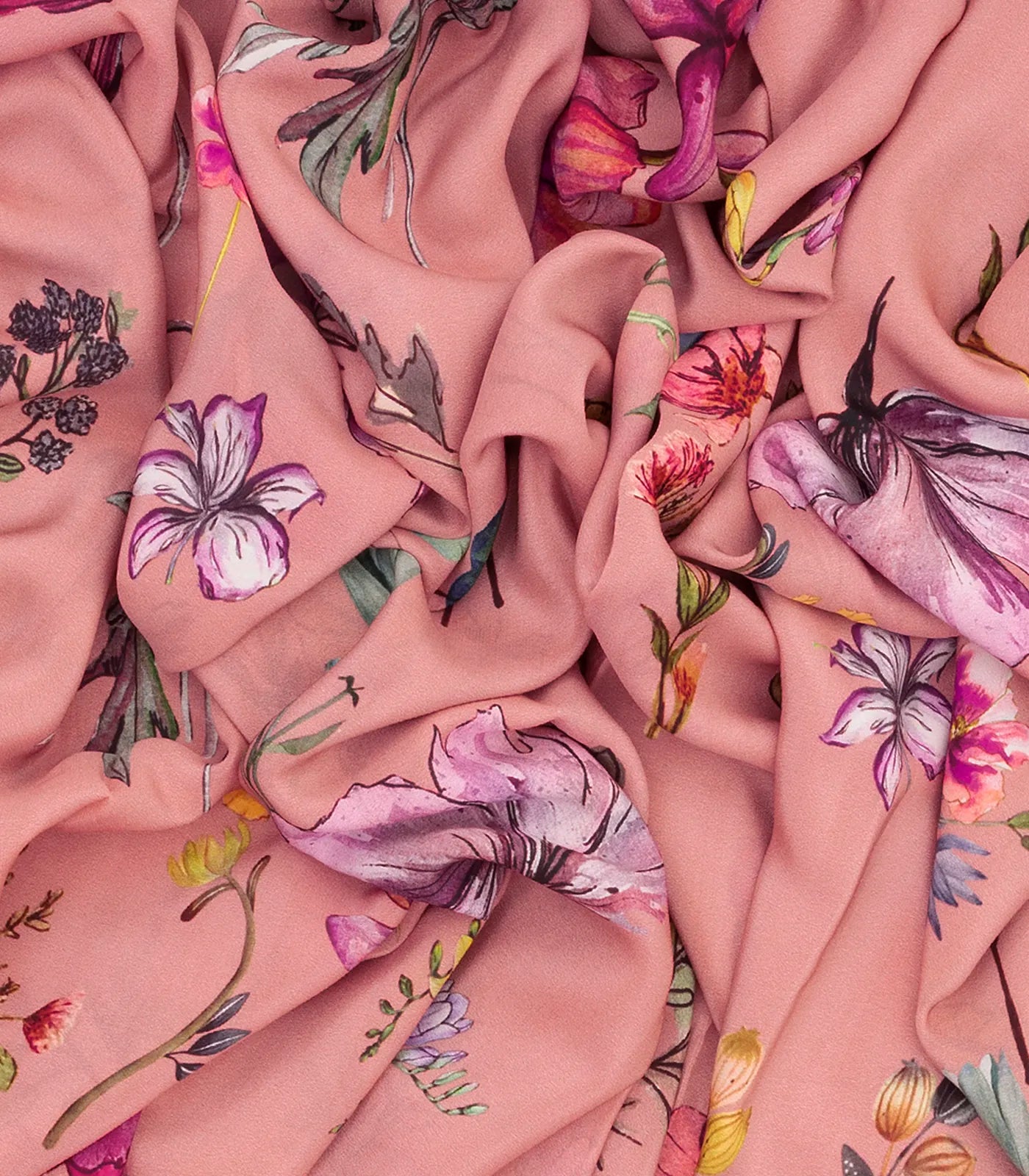 Dusty Pink Printed Crepe Silk Saree With Floral Prints-Dusty Pink