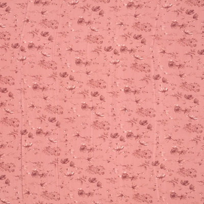 Dusty Pink Printed Crepe Silk Saree With Floral Prints-Dusty Pink