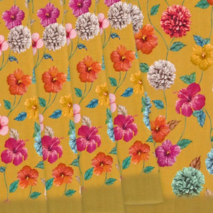 Sage Green Printed Crepe Silk Saree With Floral Motifs Prints-Sage Green