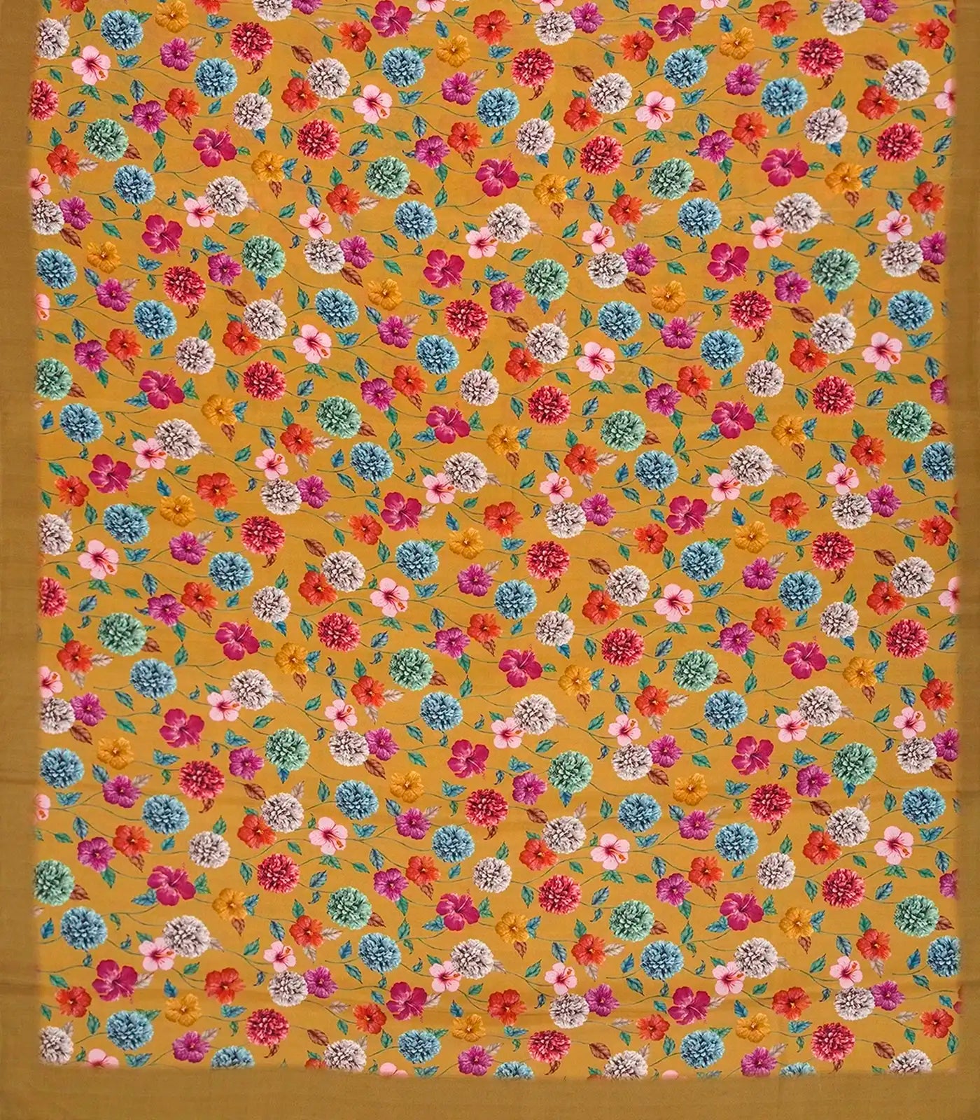 Sage Green Printed Crepe Silk Saree With Floral Motifs Prints-Sage Green