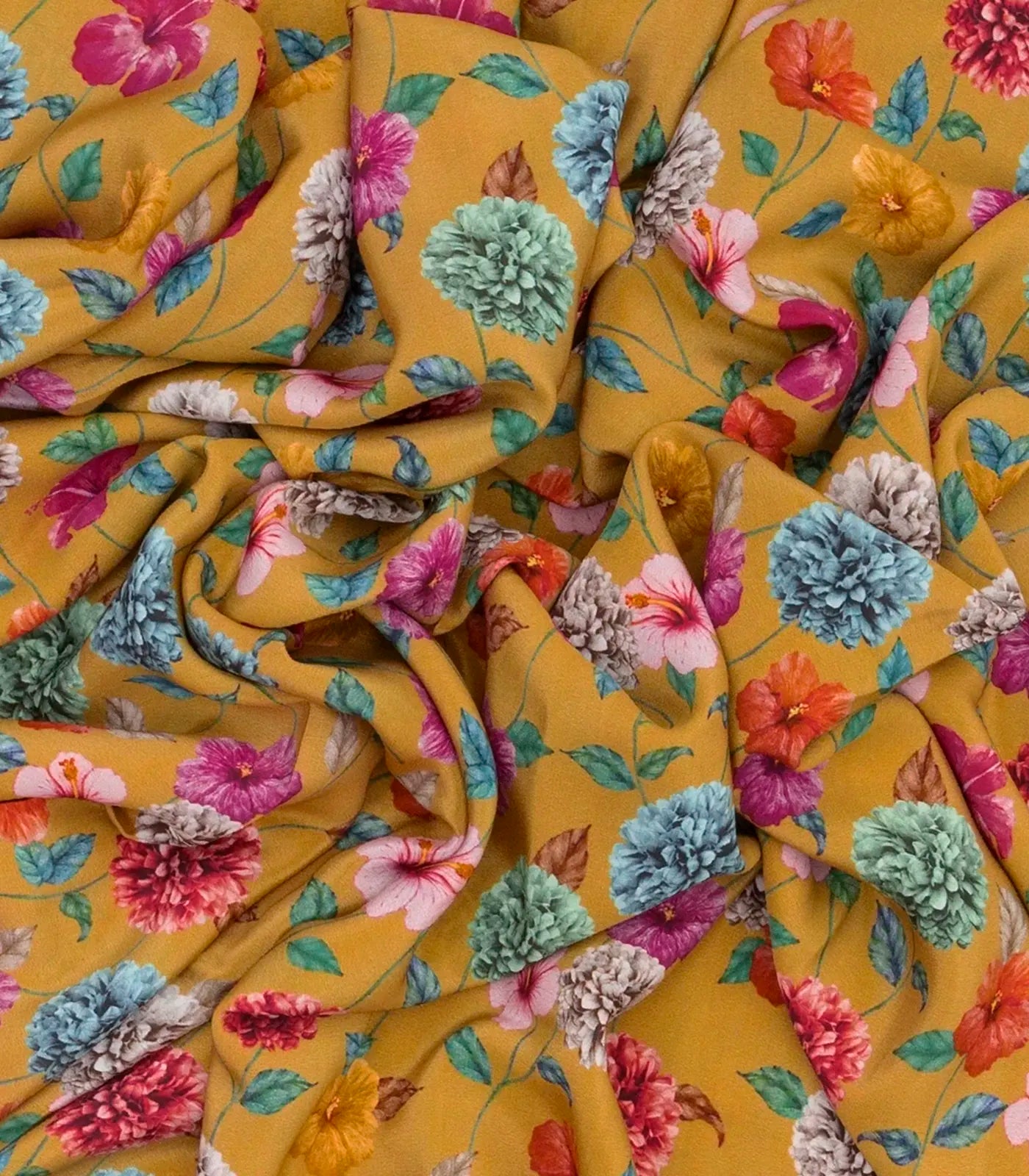 Sage Green Printed Crepe Silk Saree With Floral Motifs Prints-Sage Green