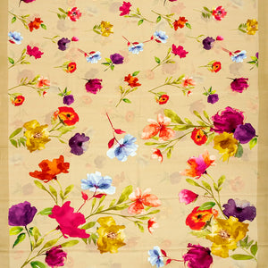 Sandal Printed Crepe Silk Saree With Floral Motif Prints-Sandal