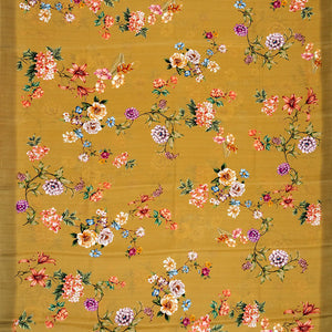 Sage Green Printed Crepe Silk Saree With Rose Floral Motifs Prints-Sage Green