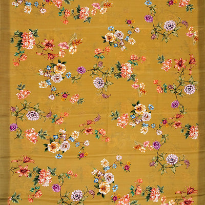 Sage Green Printed Crepe Silk Saree With Rose Floral Motifs Prints-Sage Green
