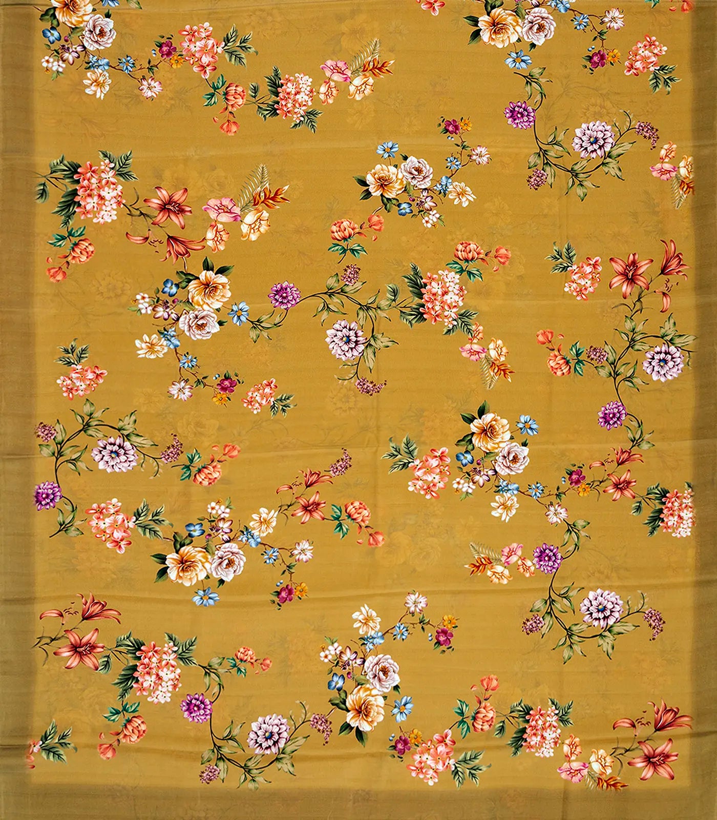 Sage Green Printed Crepe Silk Saree With Rose Floral Motifs Prints-Sage Green