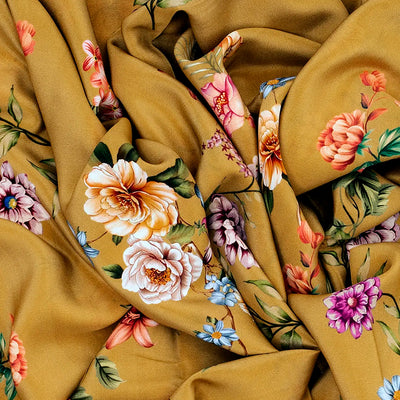 Sage Green Printed Crepe Silk Saree With Rose Floral Motifs Prints-Sage Green