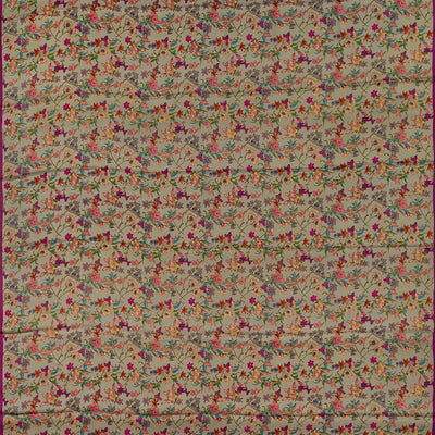 Taupe Handwoven Satin Silk Saree With Printed Floral Motifs -Taupe