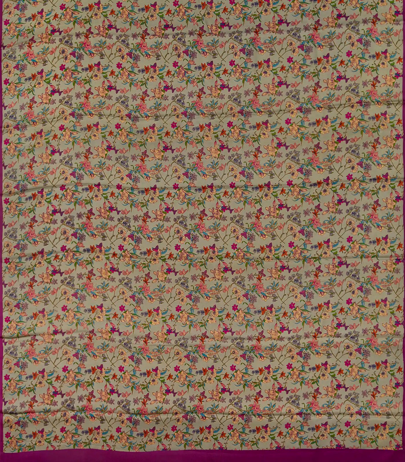 Taupe Handwoven Satin Silk Saree With Printed Floral Motifs -Taupe