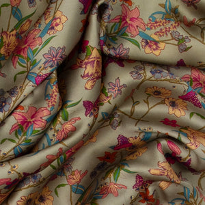 Taupe Handwoven Satin Silk Saree With Printed Floral Motifs -Taupe