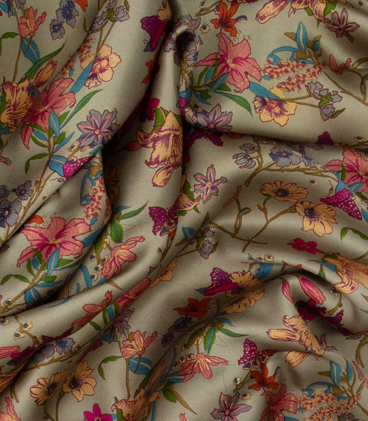 Taupe Handwoven Satin Silk Saree With Printed Floral Motifs -Taupe