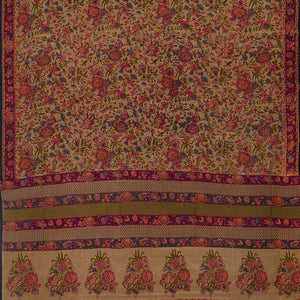 Beige Handwoven Crepe Silk Saree With Printed Floral Motifs -Beige