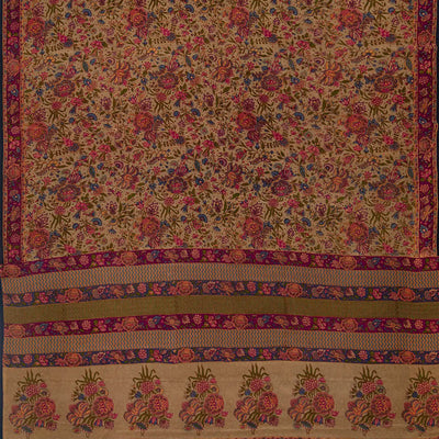 Beige Handwoven Crepe Silk Saree With Printed Floral Motifs -Beige
