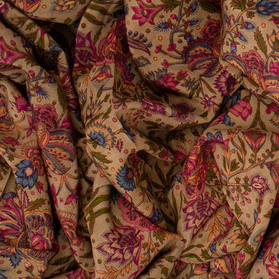 Beige Handwoven Crepe Silk Saree With Printed Floral Motifs -Beige