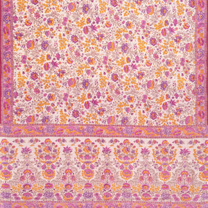 White Handwoven Crepe Silk Saree With Pink Printed Floral Motifs -White