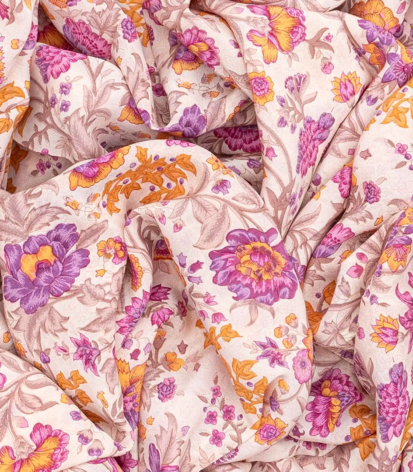 White Handwoven Crepe Silk Saree With Pink Printed Floral Motifs -White