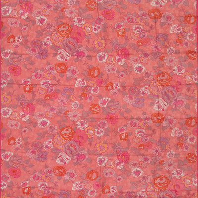 Pink Handwoven Satin Silk Saree With Printed Floral Motifs -Pink