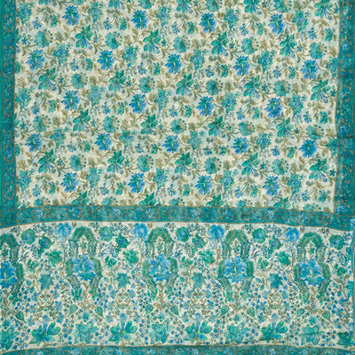 Off White Woven Chiffon Silk Saree With Printed Floral Motifs-Off White