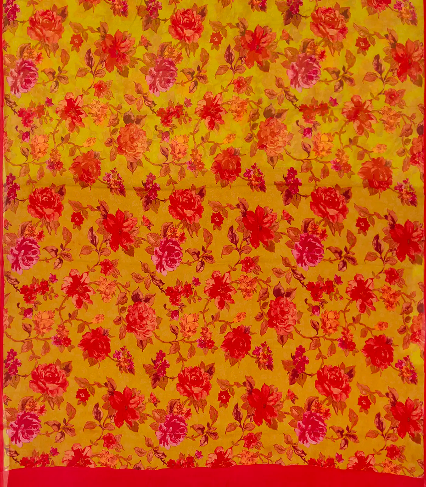 Mustard Woven Chiffon Silk Saree With Printed Floral Motifs-Mustard