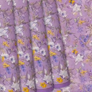 Lavender Woven Chiffon Silk Saree With Printed Floral Motifs-Lavander
