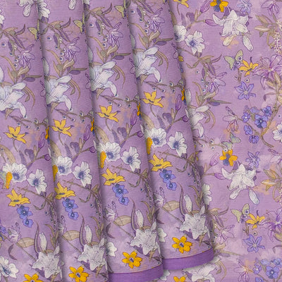 Lavender Woven Chiffon Silk Saree With Printed Floral Motifs-Lavander