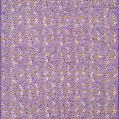 Lavender Woven Chiffon Silk Saree With Printed Floral Motifs-Lavander