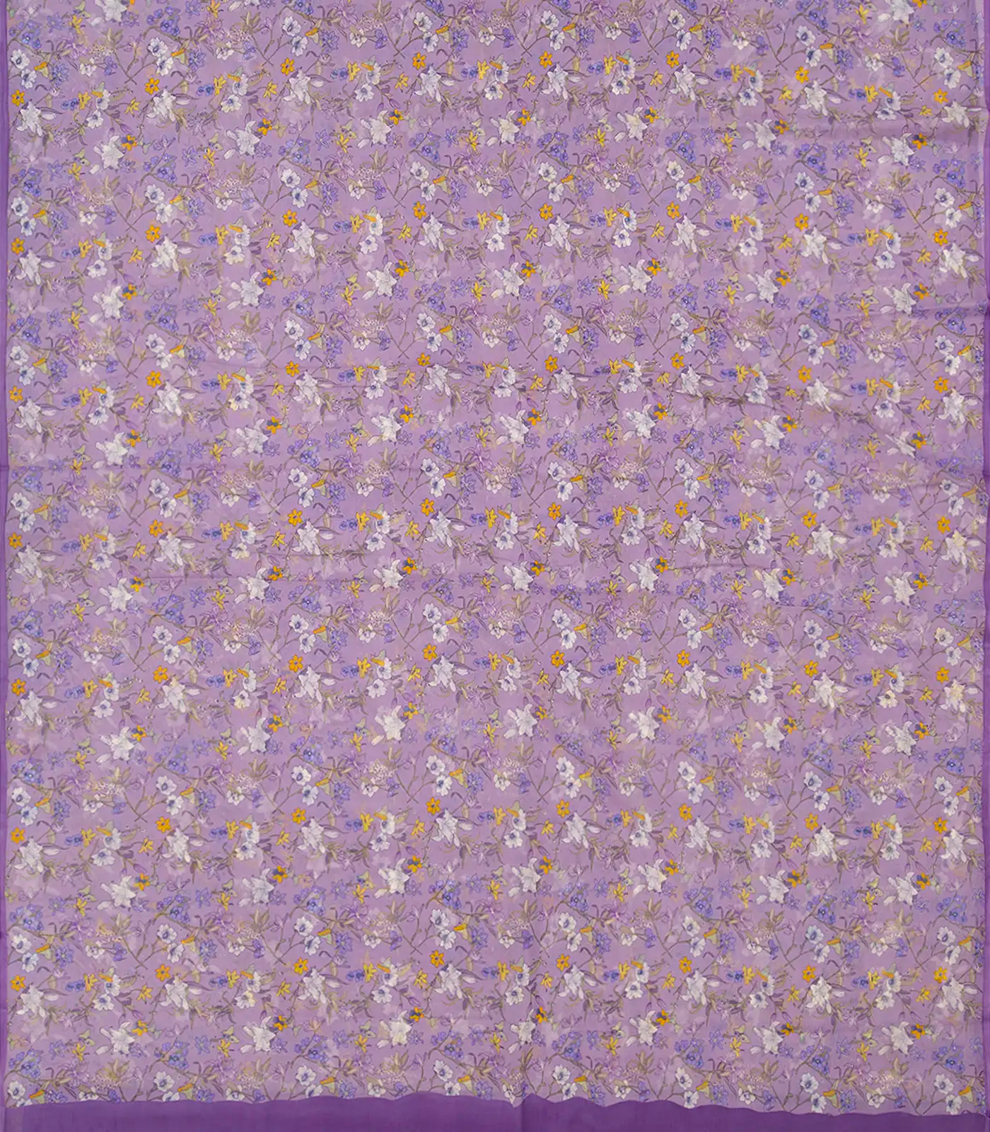 Lavender Woven Chiffon Silk Saree With Printed Floral Motifs-Lavander