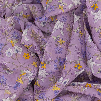 Lavender Woven Chiffon Silk Saree With Printed Floral Motifs-Lavander