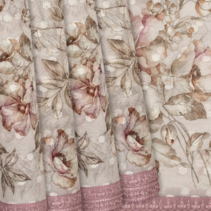 Off White Printed Organza Silk Saree With Floral Motifs-Off White