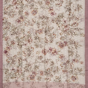 Off White Printed Organza Silk Saree With Floral Motifs-Off White