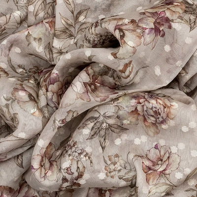 Off White Printed Organza Silk Saree With Floral Motifs-Off White