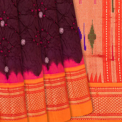 Maroon Handwoven Bandhani Silk Saree With Paithani Pallu-Maroon