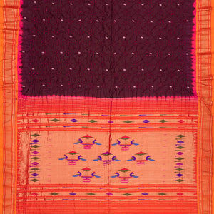 Maroon Handwoven Bandhani Silk Saree With Paithani Pallu-Maroon