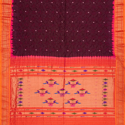 Maroon Handwoven Bandhani Silk Saree With Paithani Pallu-Maroon