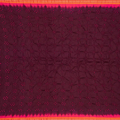 Maroon Handwoven Bandhani Silk Saree With Paithani Pallu-Maroon