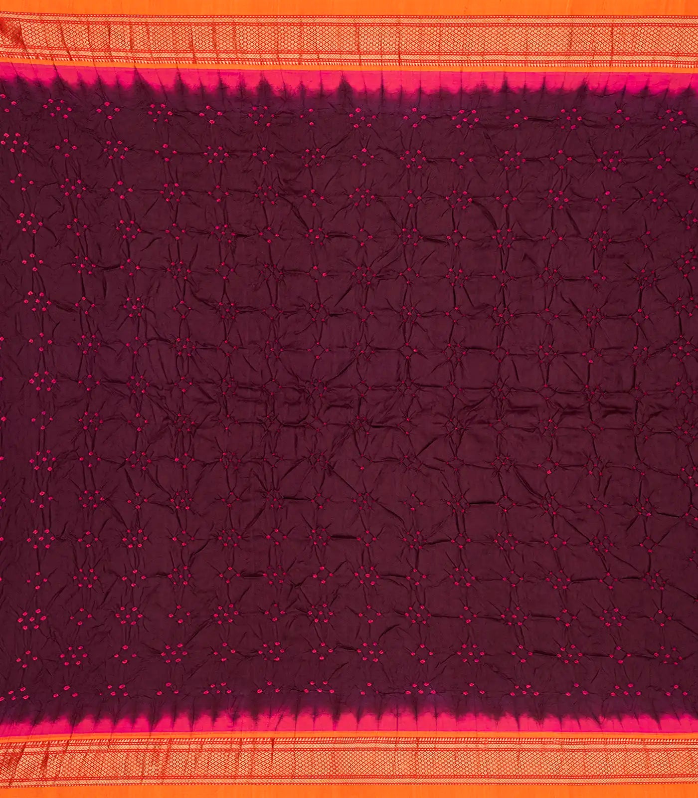 Maroon Handwoven Bandhani Silk Saree With Paithani Pallu-Maroon
