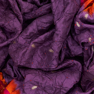 Lilac Handwoven Bandhani Silk Saree With Paithani Pallu-Lilac