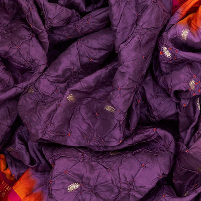 Lilac Handwoven Bandhani Silk Saree With Paithani Pallu-Lilac