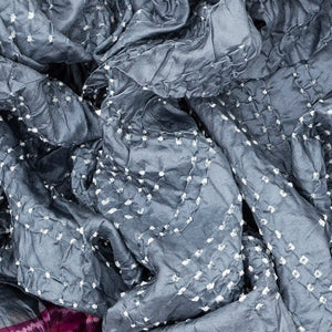 Grey Handwoven Bandhani Silk Saree With Diamond Motifs-Grey
