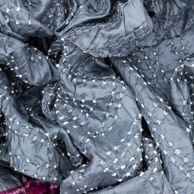 Grey Handwoven Bandhani Silk Saree With Diamond Motifs-Grey