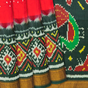 Red Handwoven Bandhani Silk Saree With Diamond Motifs-Red