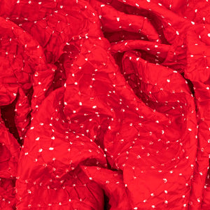 Red Handwoven Bandhani Silk Saree With Diamond Motifs-Red