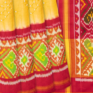 Yellow Handwoven Bandhani Silk Saree With Diamond Motifs-Yellow