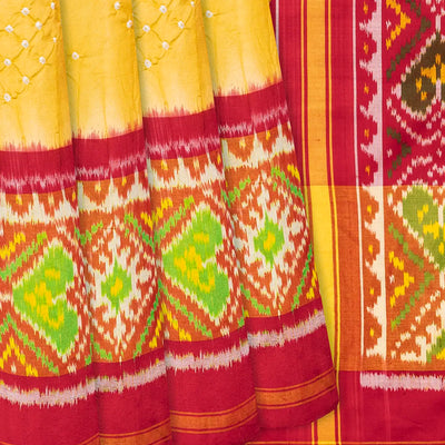 Yellow Handwoven Bandhani Silk Saree With Diamond Motifs-Yellow