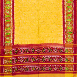 Yellow Handwoven Bandhani Silk Saree With Diamond Motifs-Yellow