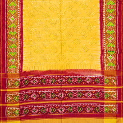 Yellow Handwoven Bandhani Silk Saree With Diamond Motifs-Yellow