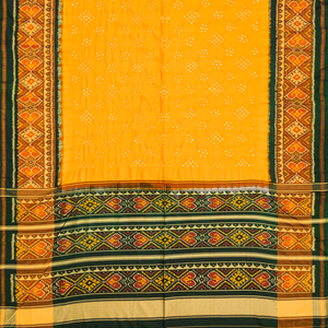 Mango Yellow Handwoven Bandhani Silk Saree With Diamond Motifs-Mango Yellow