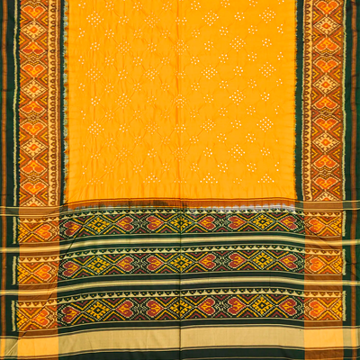 Mango Yellow Handwoven Bandhani Silk Saree With Diamond Motifs-Mango Yellow