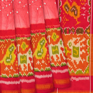 Light Peach Handwoven Bandhani Silk Saree With Diamond Motifs-Light Peach